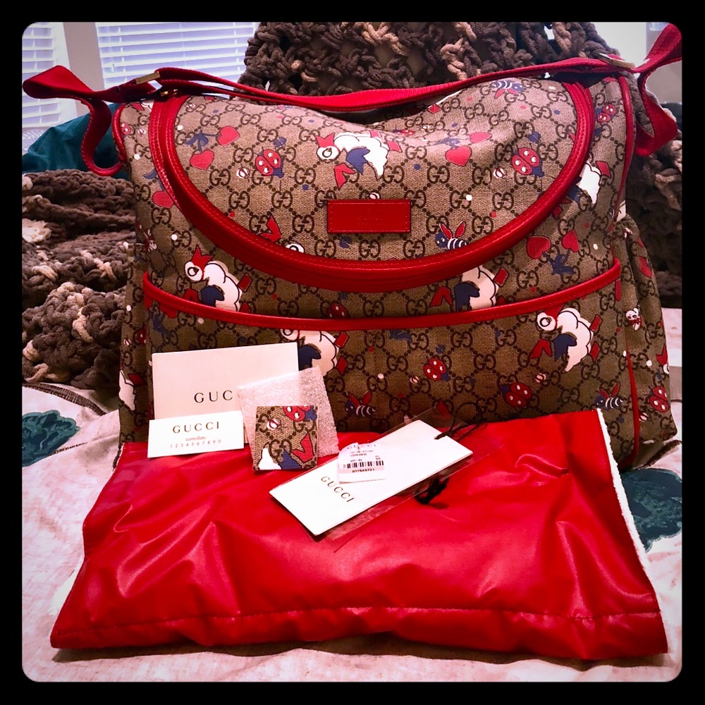 Authentic Gucci red GG Supreme ducks DIAPER Bag